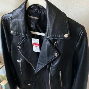 Bagatelle Black Washed Leather Zipper Moto Biker Jacket Size Small